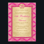 Hindu Magenta Pink, Gold Damask 18th Birthday Invitation<br><div class="desc">Add some glitz and glam to your 18th birthday with this chic hot magenta pink and gold damask pattern 18th birthday invitation with PRINTED pink glitter border that has a circle at the top with an Om symbol centered on it. It is shown here on basic paper, but it would...</div>