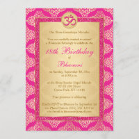 Hindu Magenta Pink, Gold Damask 18th Birthday
