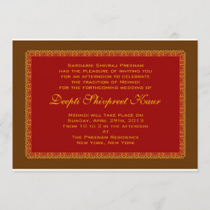Hindu Muslim Indian Wedding Invitation Mehndi