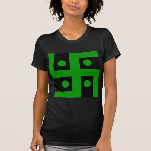 Hindu swastika green on black background T_Shirt