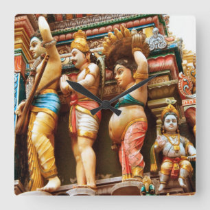 Hindu temple figures square wall clock