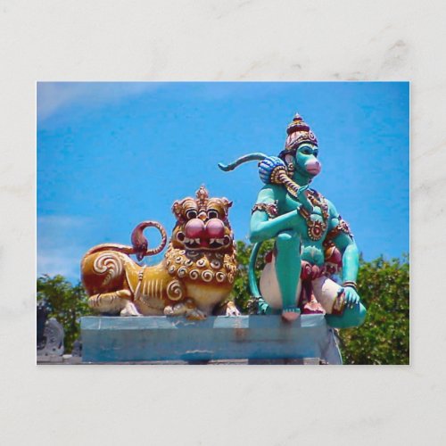 Hindu temple monkey and the lion postcard