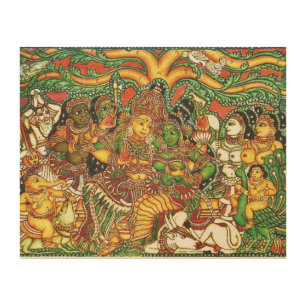 Hindu Temple Mural in Kerala India Wood Wall Art