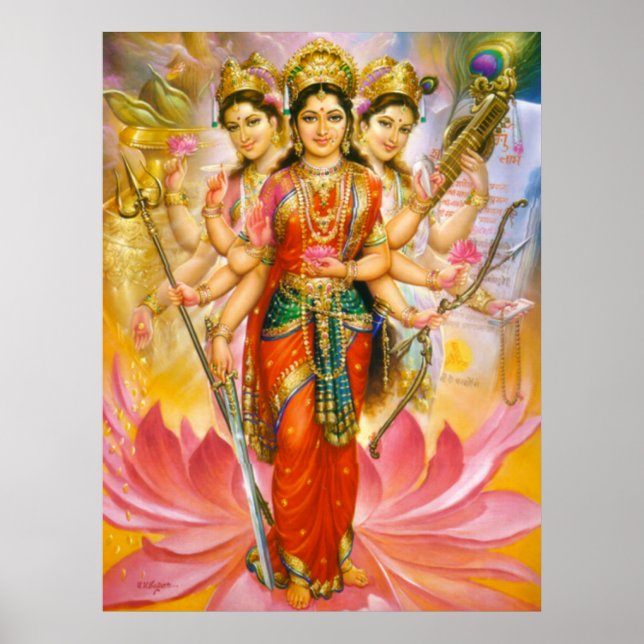 Hindu Three Goddesses Large Canvas Print (Front)