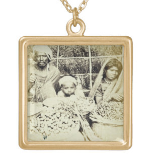 Hindu Vegetable and Fruit Sellers in Madras, 19th Gold Plated Necklace