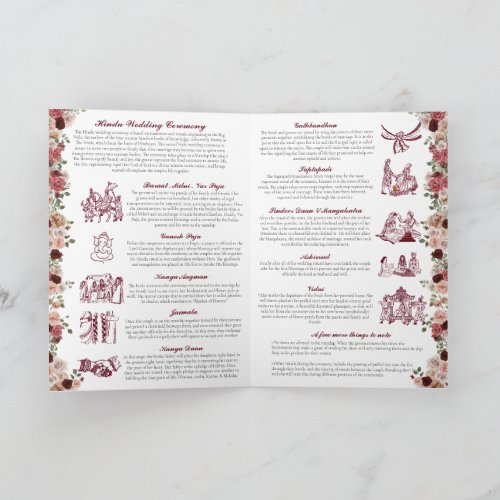 Hindu Wedding Ceremony Gold Red Pink Folded Program