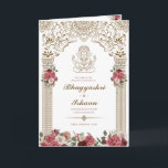 Hindu Wedding Ceremony (Gold Red Pink) Folded Program<br><div class="desc">This wedding ceremony program details the important steps of a hindu wedding to explain this to guests who may be unfamiliar or to help them follow along with the sacred rituals of this wonderful day. All of the colors can be edited in the design tool, and the text can be...</div>
