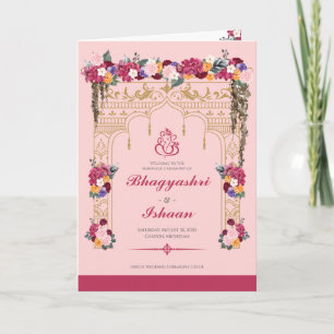 Hindu Wedding Ceremony Pink Tropical Floral Program