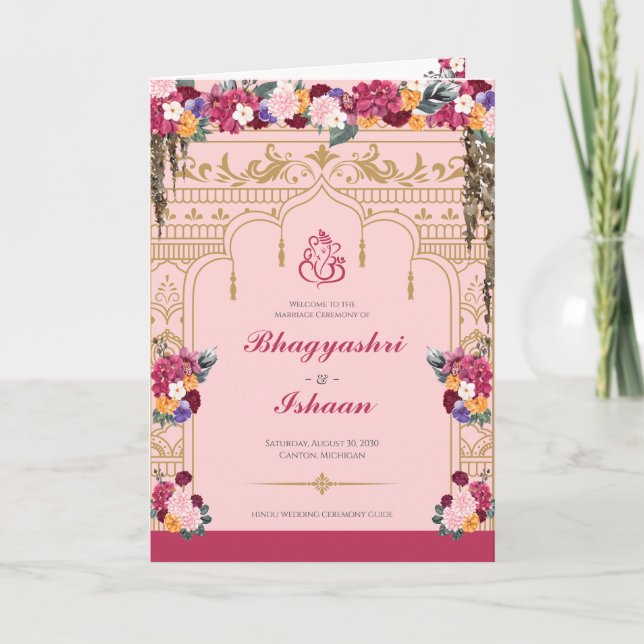 Hindu Wedding Ceremony Pretty Tropical Floral Program (Front)