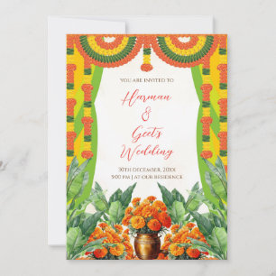 Hindu Wedding Invitation   Marigold Garland Floral