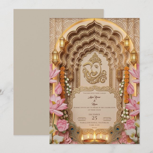 Hindu Wedding Invitation Templates Traditional (Front/Back)