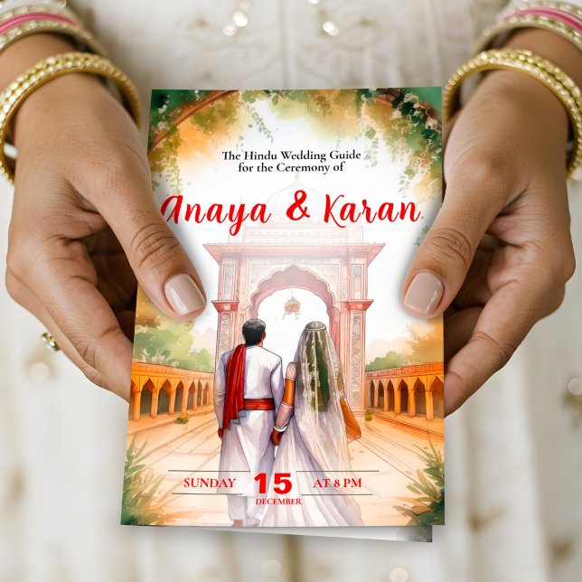  Hindu Wedding Program Watercolor Indian Ceremony Flyer (Elegant Indian Wedding Program Hindu Ceremony Guid Flyer)