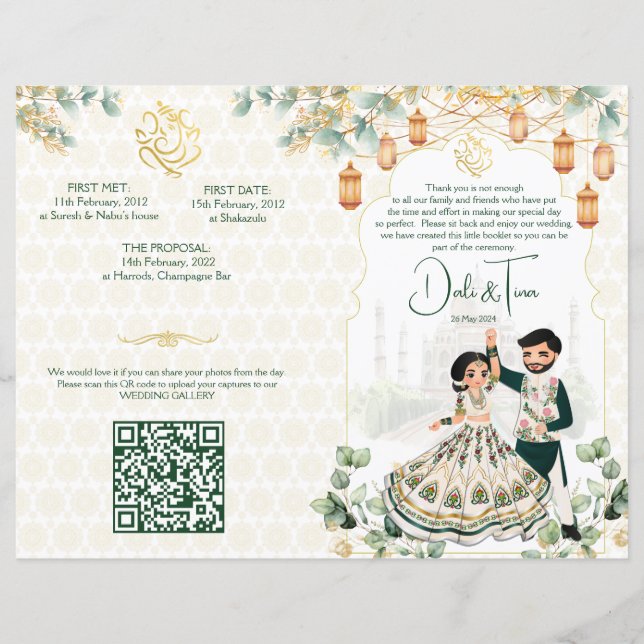 Hindu wedding rituals program green gold (Front)