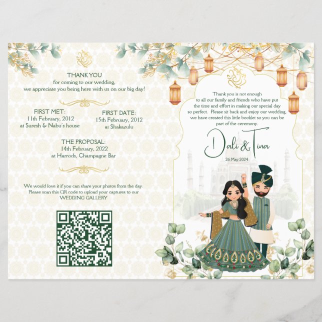 Hindu wedding rituals program green gold flyer (Front)