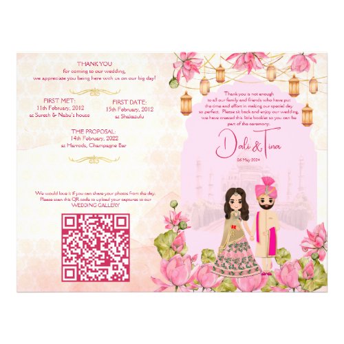 Hindu wedding rituals program pink lotus flyer