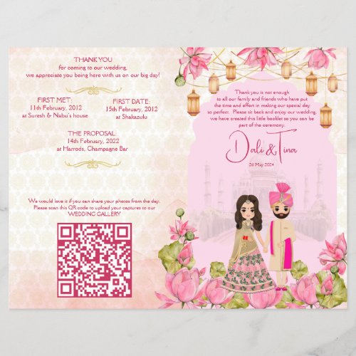 Hindu wedding rituals program pink lotus flyer