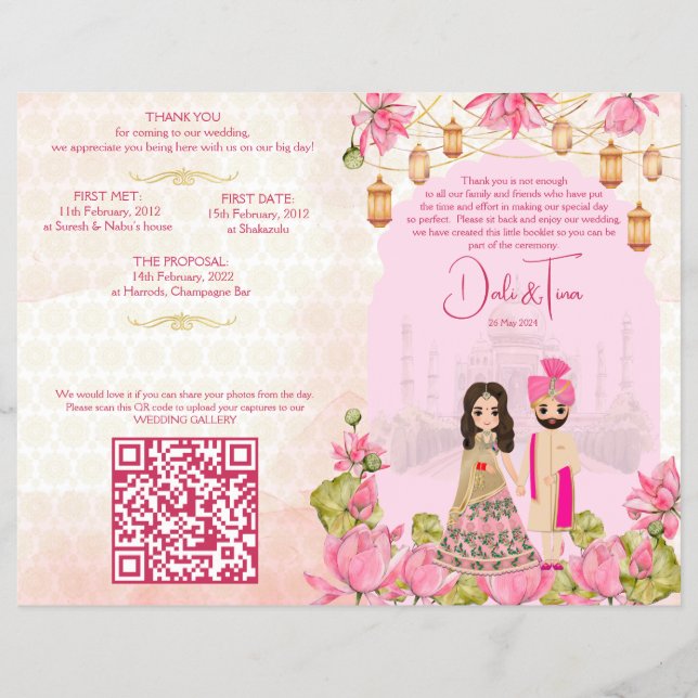 Hindu wedding rituals program pink lotus flyer (Front)