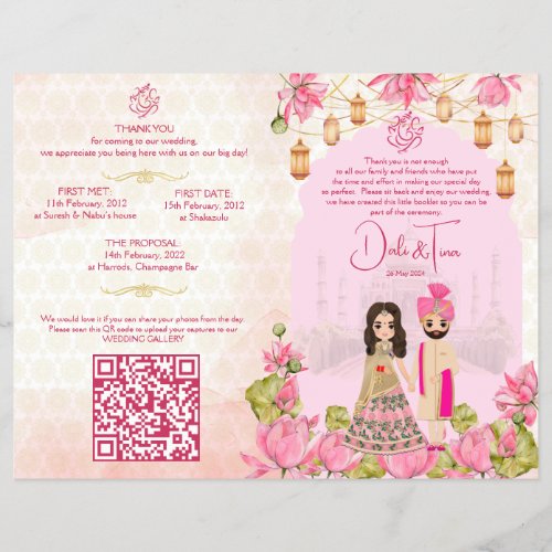 Hindu wedding rituals program pink lotus flyer