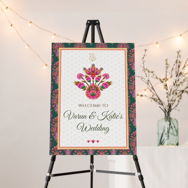 Hindu wedding welcome signs & Indian wedding decor (In Situ (Stand))