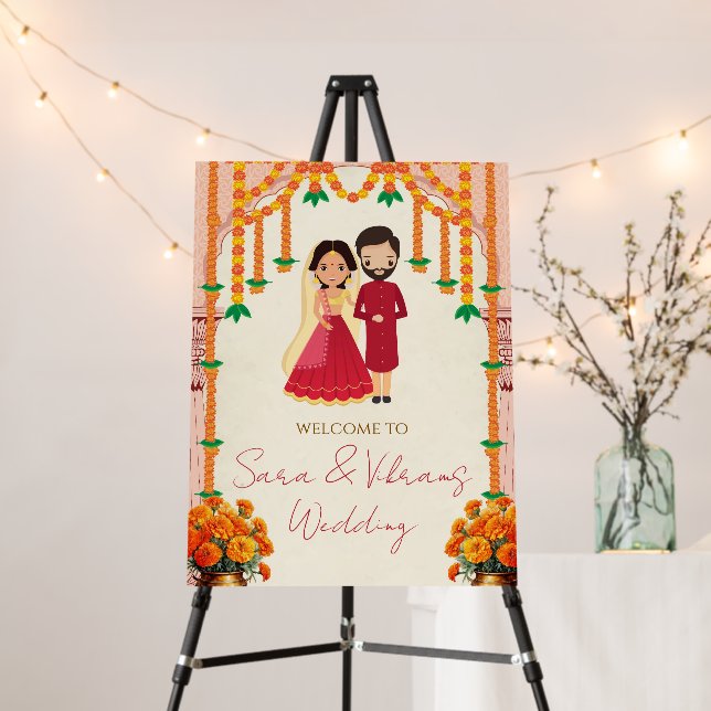 Hindu Wedding Welcome signs Indian Wedding decor (In Situ (Stand))