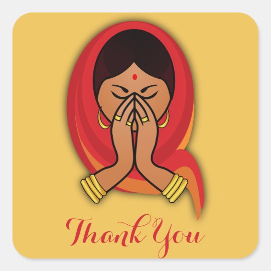 Hindu Woman in Namaste Pose Thank You Square Sticker