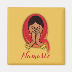 Hindu Woman with Head Scarf in Namaste Greeting Magnet