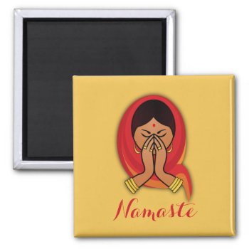 Hindu Woman With Head Scarf In Namaste Greeting Magnet by Mirribug at Zazzle