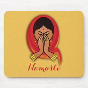 Hindu Woman with Head Scarf in Namaste Greeting Mouse Pad