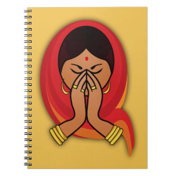 Hindu Woman With Head Scarf In Namaste Greeting Notebook by Mirribug at Zazzle