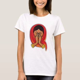 Hindu Woman with Head Scarf in Namaste Greeting T-Shirt