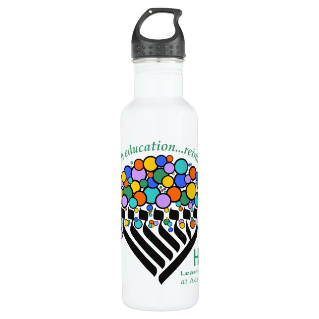 Hineni Learning Center Water Bottle - White (Front)