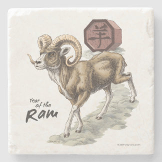 hinese Zodiac Year of the Ram Animal Art Stone Coaster