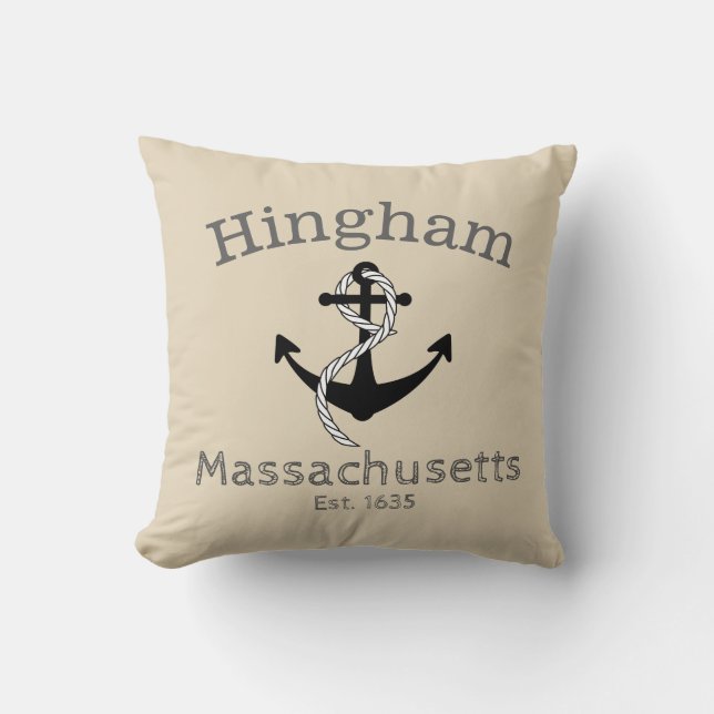 Hingham Massachusetts Sea Anchor Throw Pillow (Front)