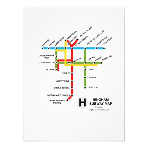 Hingham Massachusetts Subway Map Satire Photo Prin