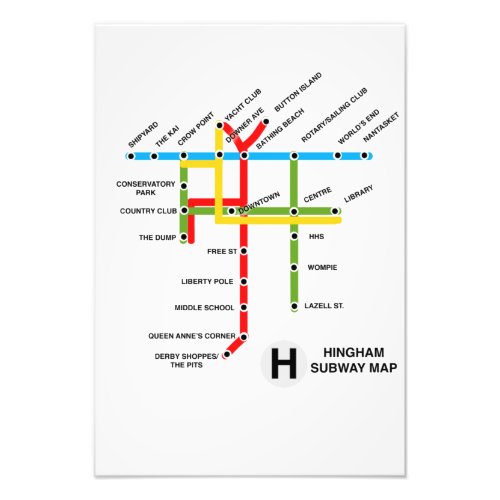 Hingham Massachusetts Subway Map Satire Photo Print