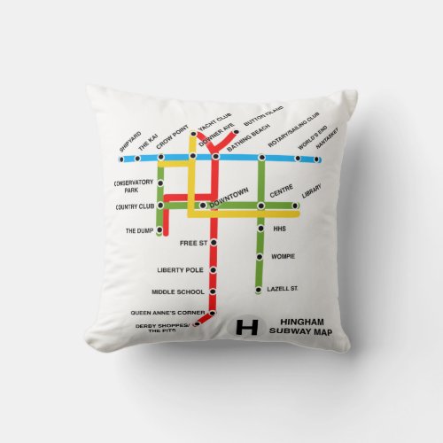 Hingham Massachusetts Subway Map  Throw Pillow