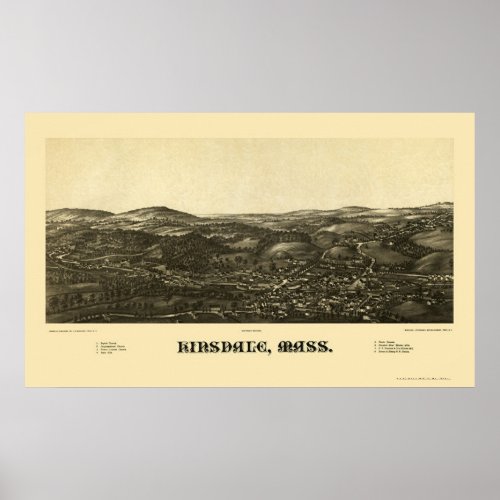 Hinsdale MA Panoramic Map _ 1887 Poster