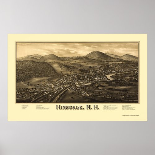 Hinsdale NH Panoramic Map _ 1886 Poster
