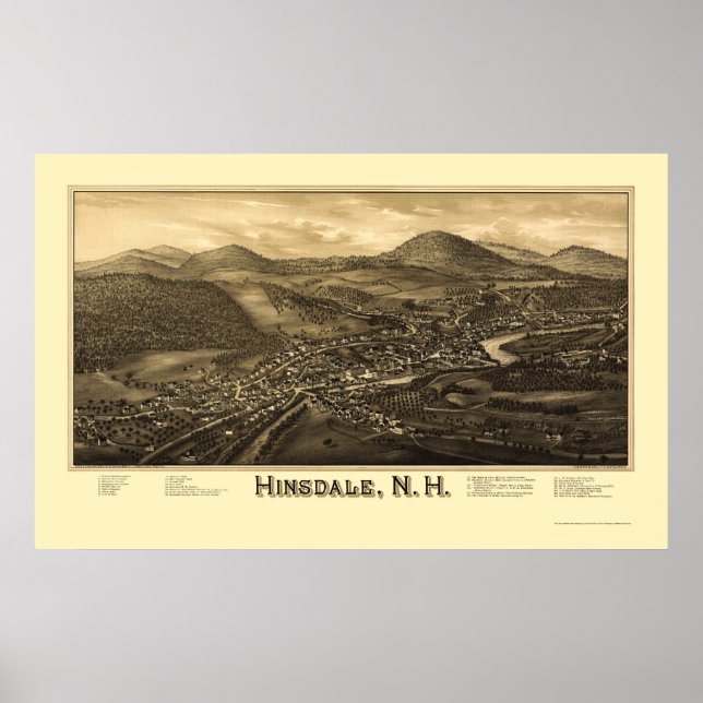 Hinsdale, NH Panoramic Map - 1886 Poster (Front)