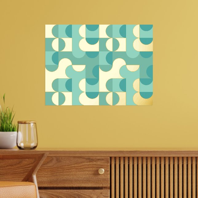 Hip Abstract Circles Wavy Gold Mosaic Art Pattern Foil Prints (In Situ (Living Room))