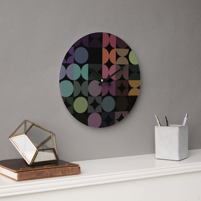 Hip Abstract Half Circles Fusion Art Pattern Large Clock (Office)