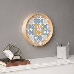 Hip Abstract Half Circles Industrial Fusion Art Clock<br><div class="desc">Beautiful contemporary contemporary white, yellow mustard ochre, gray cadet blue, beige and taupe brown colored geometric circles and half circles pattern on a crisp white background. Elegant, stylish and eclectic minimalism design for the artistic interior designer, the artsy décor decorator, popular hip trendsetter, vintage retro art style or abstract digital...</div>