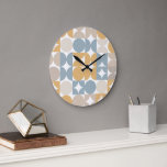 Hip Abstract Half Circles Industrial Fusion Art Large Clock<br><div class="desc">Beautiful contemporary contemporary white, yellow mustard ochre, gray cadet blue, beige and taupe brown colored geometric circles and half circles pattern on a crisp white background. Elegant, stylish and eclectic minimalism design for the artistic interior designer, the artsy décor decorator, popular hip trendsetter, vintage retro art style or abstract digital...</div>