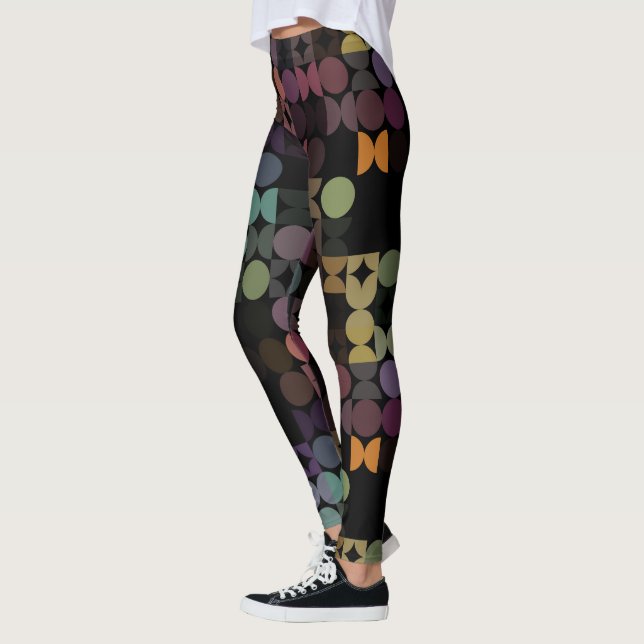Hip Abstract Half Circles Industrial Fusion Art Leggings (Left)