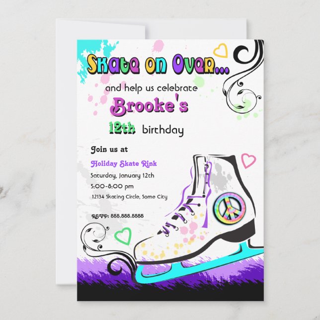 Hip and Colorful Ice Skate Invitation (Front)