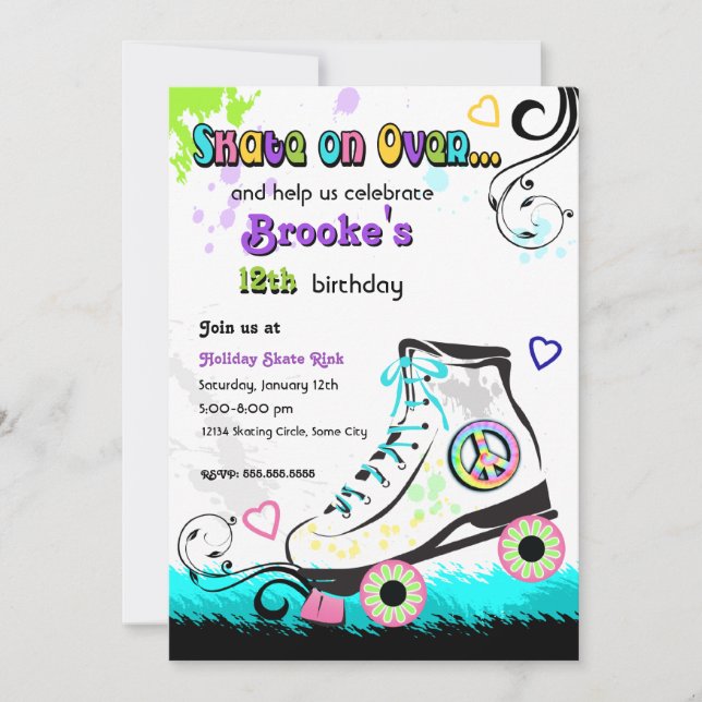 Hip and Colorful Roller Skate Invitation (Front)