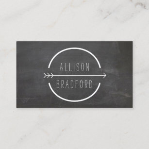 Hip and Rustic Arrow Logo on Black Chalkboard Business Card