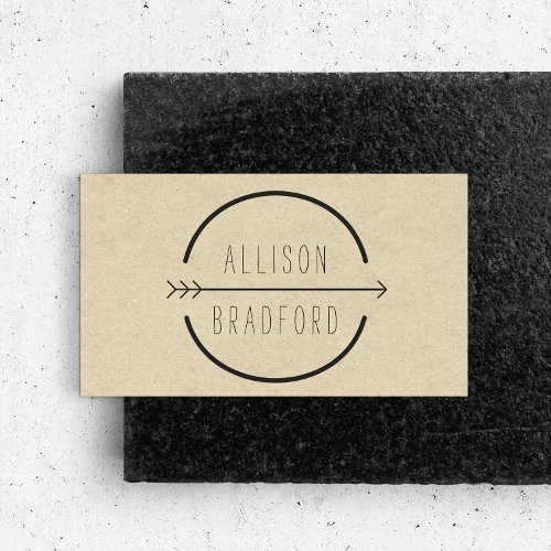 Hip and Rustic Arrow Logo on Tan Cardboard Business Card