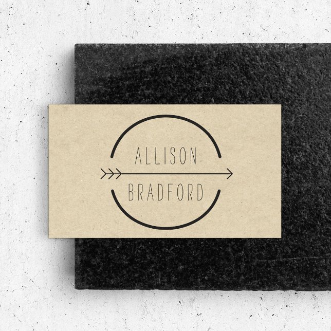 Hip and Rustic Arrow Logo on Tan Cardboard Look Business Card (Creator Uploaded)
