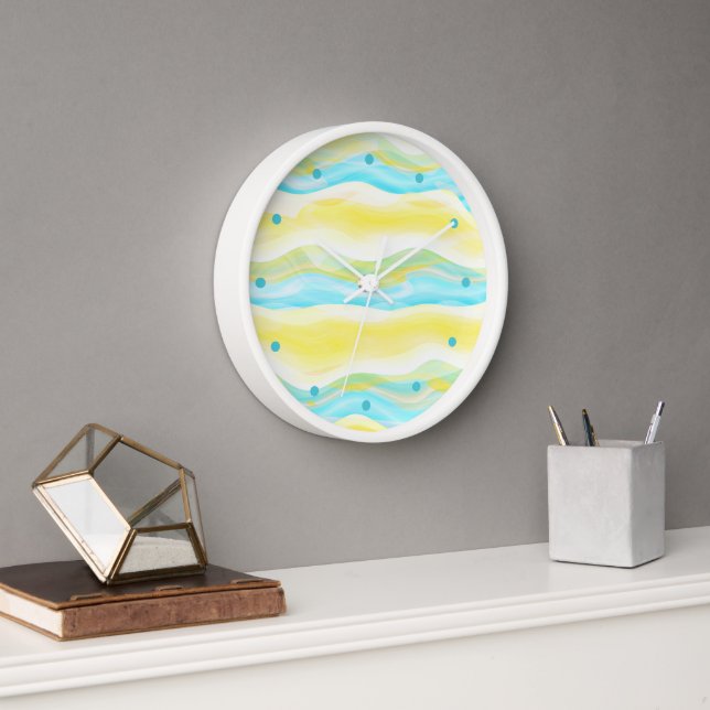 Hip Artistic Abstract Retro Cool Wave Art Pattern Clock (Office)